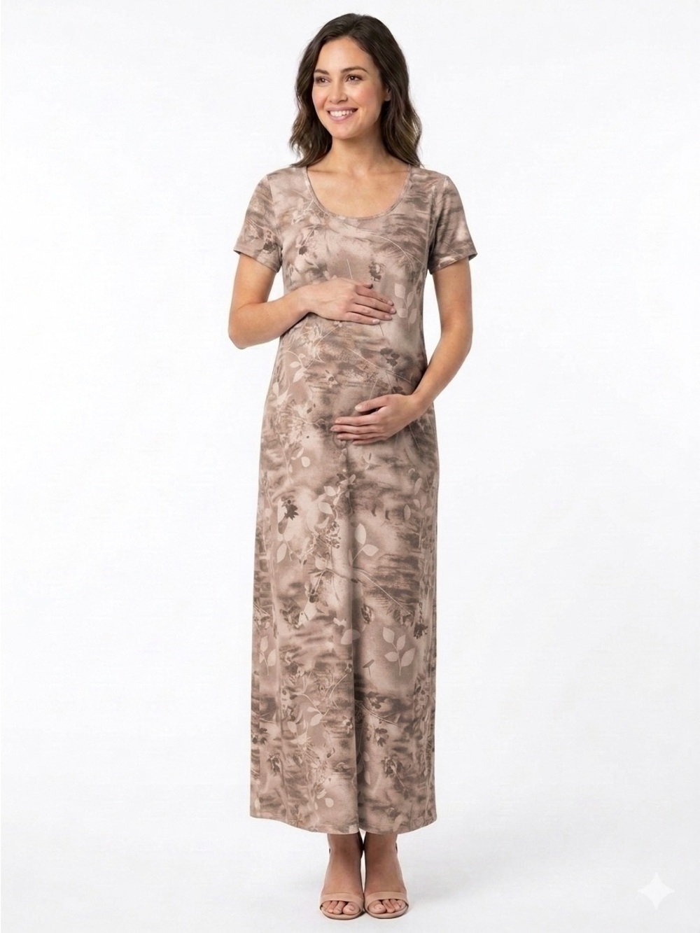 MATERNITE Maternity Tan Floral Dress S Small EUC